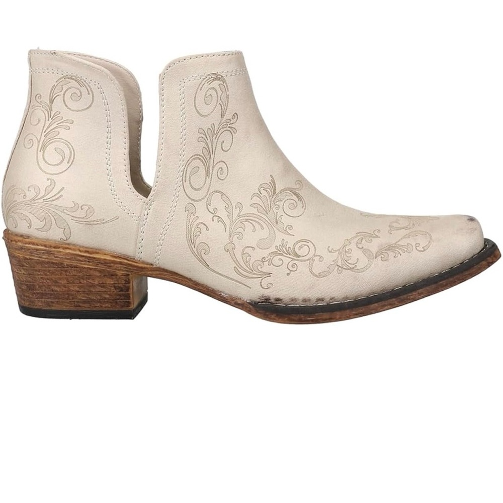 Roper Cream Western Cutout Ankle Booties with Embroidered Scrolls - Picture 4 of 8